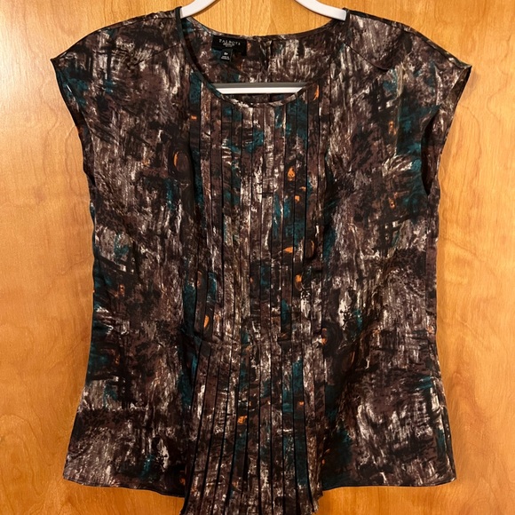 Talbots Sleeveless Top Brown Abstract Pleated Career NWOT Size Petite 8P - Picture 1 of 13